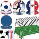 122Pcs Soccer Party Supplies Set, Disposable Tableware Kit with Soccer Paper Plates, Napkins, Forks, Tablecloth for Soccer Birthday Party Decorations, Sports Theme Party Decor for 24 Guests (Modle C)