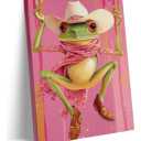 Pink Trendy Frog Canvas Wall Art Cute Cowboy