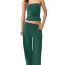 AICHARMWA Women's Striped Two Piece Sets Cropped Tube Top and Wide Leg Pants Lounge Matching set with Pockets(031-Blue-M)