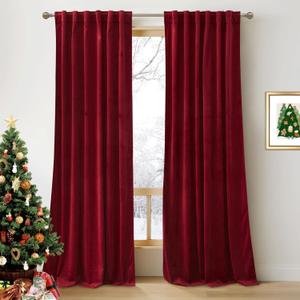 RYB HOME Red Velvet Curtains 84 inches for Bedroom - Light & Heat Block Back Tabs Window Treatment Energy Efficient Privacy Protection Drapes for Farmhouse, Living Room, Ruby Red, W52 x L84, 2 Panels