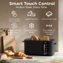 Balter Toaster 4 Slice Wide Slot, Bagel Function, Long Slot, Stainless Steel, Touch Screen, Built-in Rack, Extra-Wide 1.5" Slots for Thick Breads & Bagel, Timer, BPA-Free, Removable Tray, Black