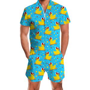 Goodstoworld Male Hawaiian Romper Fashion Zipper Slim Fit Jumpsuit with Pocket S-XXL (Blue, XXL)