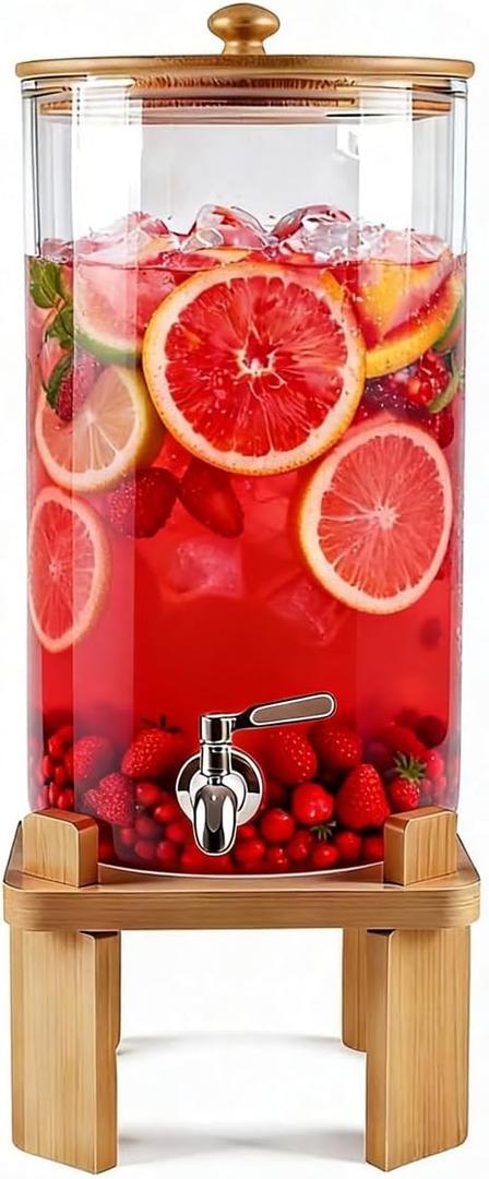 3 Gallon glass Large drink Dispenser for parites with Wood Stand
