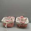 2 Pack Pink Wicker Picnic Basket with Removable Lace Liner, Rattan Empty Gift Basket with Foldable Handles, Woven Hamper Garden Wedding Harvest Baby Shower Fruit Storage,10 x 7.2 x 6.4 inch