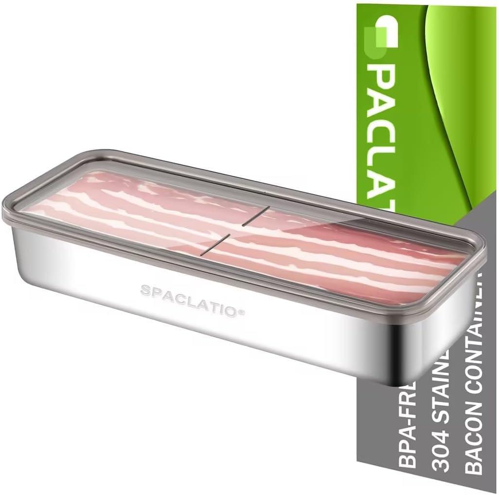 Bacon Container for Refrigerator, 1 Pack 304 Stainless Steel Airtight Deli Meat Storage Containers with Lids for Fridge, Dishwasher Safe Food Storage Fruit Storage Containers(46 OZ)