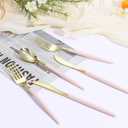 Goodluck 90 PCS Pink Gold Plastic Silverware Set for 30 Guests,30 Knives, 30 Forks and30 Spoons, Food-grade material free of BPA, Gold Plastic Cutlery Ideal for Weddings, Birthdays, Graduation