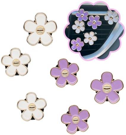 ORIESSE 6pcs Flowers Car Air Freshener Vent Clips Purple White Daisy Air Vent Clip Car Accessories for Women 3.3cm/3cm Flower Vehicle Interior Decor Refillable Diffuser