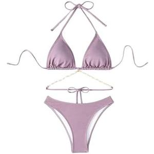 COZYEASE Women's 2 Piece Bikini Set Triangle Halter Tie Back Bathing Suit Set Shell Backless High Cut Swimsuit, Mauve Purple, L