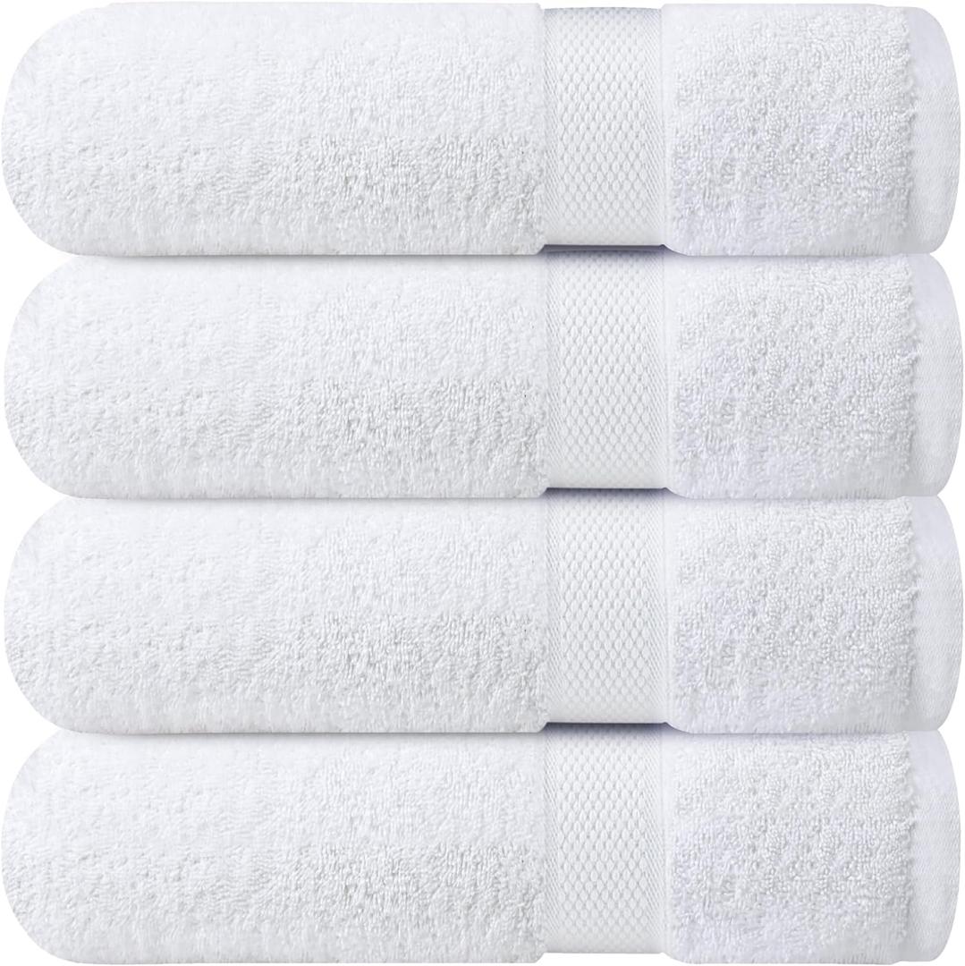 Infinitee Xclusives Luxury 100% Ring-Spun Cotton White Bath Towels Set of 4 (27x54 inches)  Soft, Absorbent & Quick-Drying Towels for Bathroom, Gym, Spa & Hotel Use (Brilliant White, Bath Towels)