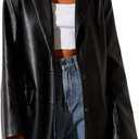 Women Leather Jacket Oversized Faux Leather Blazer Button Down Lapel Coat with Pockets Vintage Streetwear (Medium, Black)