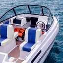1 Set Back to Back Boat Seat Covers Replacement Boat Lounge Seat Covers Waterproof Polyvinyl Chloride for Protector Boats Seats Deluxe Back-to-Back Lounge Seats Cover (Blue White)
