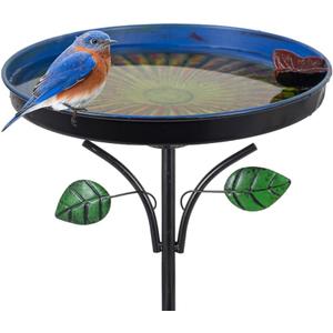 DREAMSOUL Vintage Bird Bath with Vivid Leaves, 38 Inch Tall Birdbath with Stake, Metal Freestanding Bird Bath for Outside Garden Yard Decor