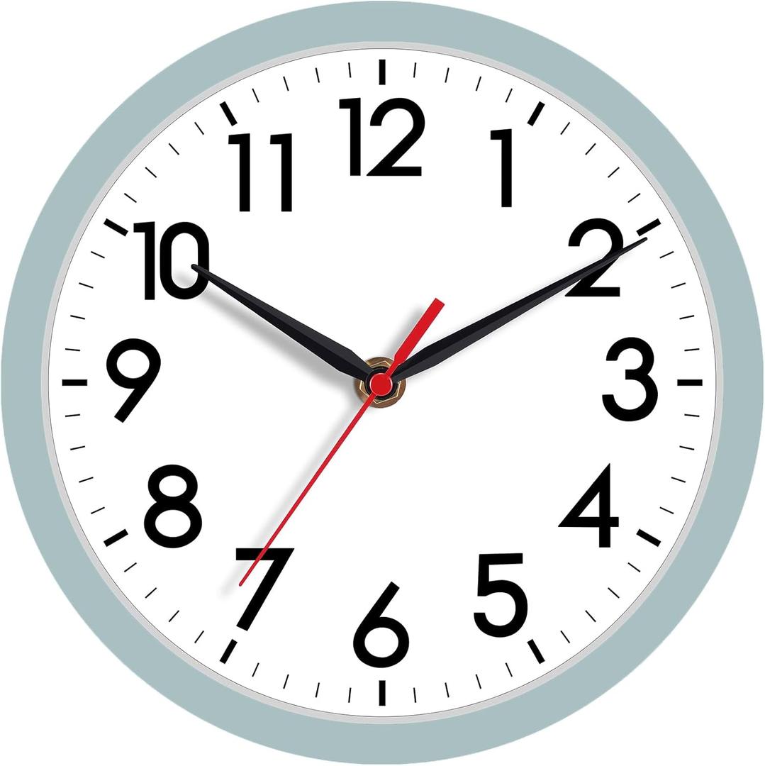 AKCISOT Wall Clock, Modern Small Wall Clocks Battery Operated 8 Inch, Silent Non-Ticking Analog Classic for Office, Home, Bathroom, Kitchen, Bedroom, School(Blue Gray)