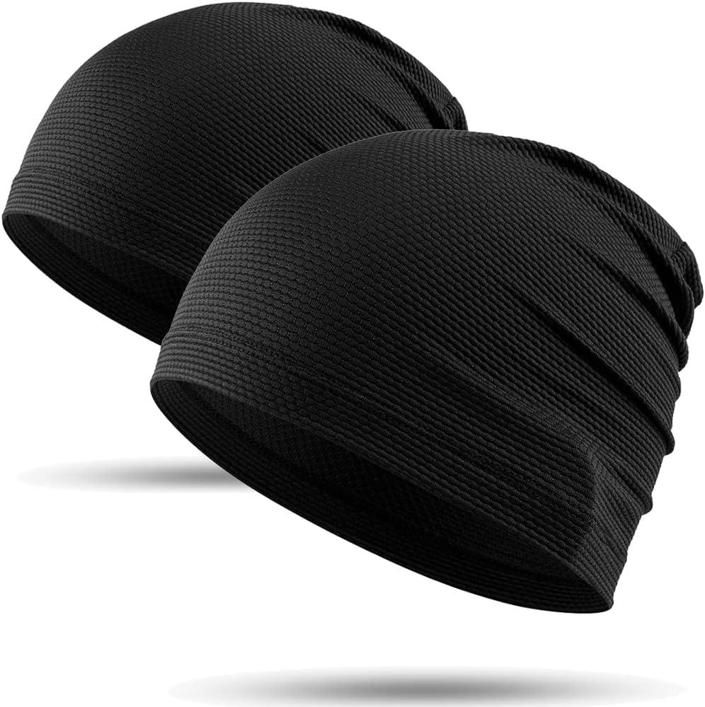 WTACTFUL 1Pack / 2 Pack Skull Caps for Men & Women - Breathable 3D Mesh Running Caps for Cycling, Gym (One Size, Black+black)