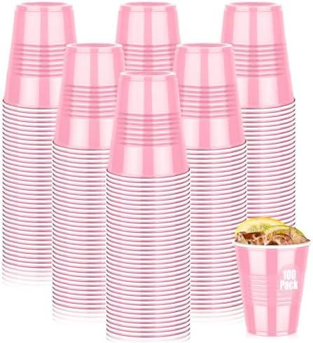 Dualshine Only 48  Pack Pink Plastic Cups 12 oz, Disposable Cups for Party, Heavy Duty Drinking Cup, Graduation Cups for Wedding Birthday, Valentine's Day Beer Taste Serving Snack Sample Tastings Barbecues