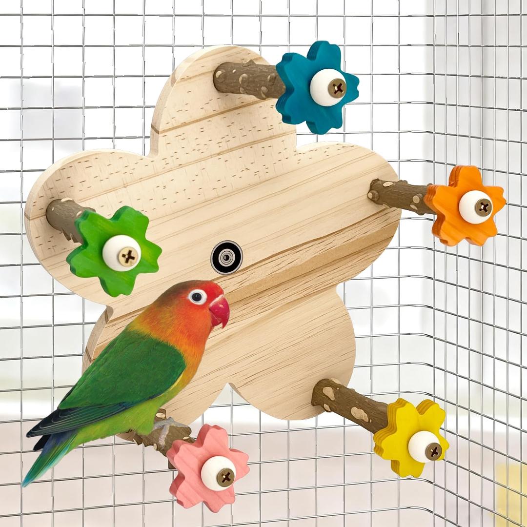 Parakeet Toys, Natural Wood Perch with 5 Branches, Unique Durable Avian Cage Accessories for Parakeets, Cockatiels, Budgerigars, Conures, Lovebirds