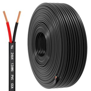 12 Gauge Wire 2 Conductor Electrical Wire, 12 AWG 3.3mm Wire PVC Cord, 12V/24V DC Low Voltage/Copper-clad Aluminum(CCA)/Flexible/2 Wire for Automotive Wire LED Strips Lamp Lighting Marine(9.2M/30FT)