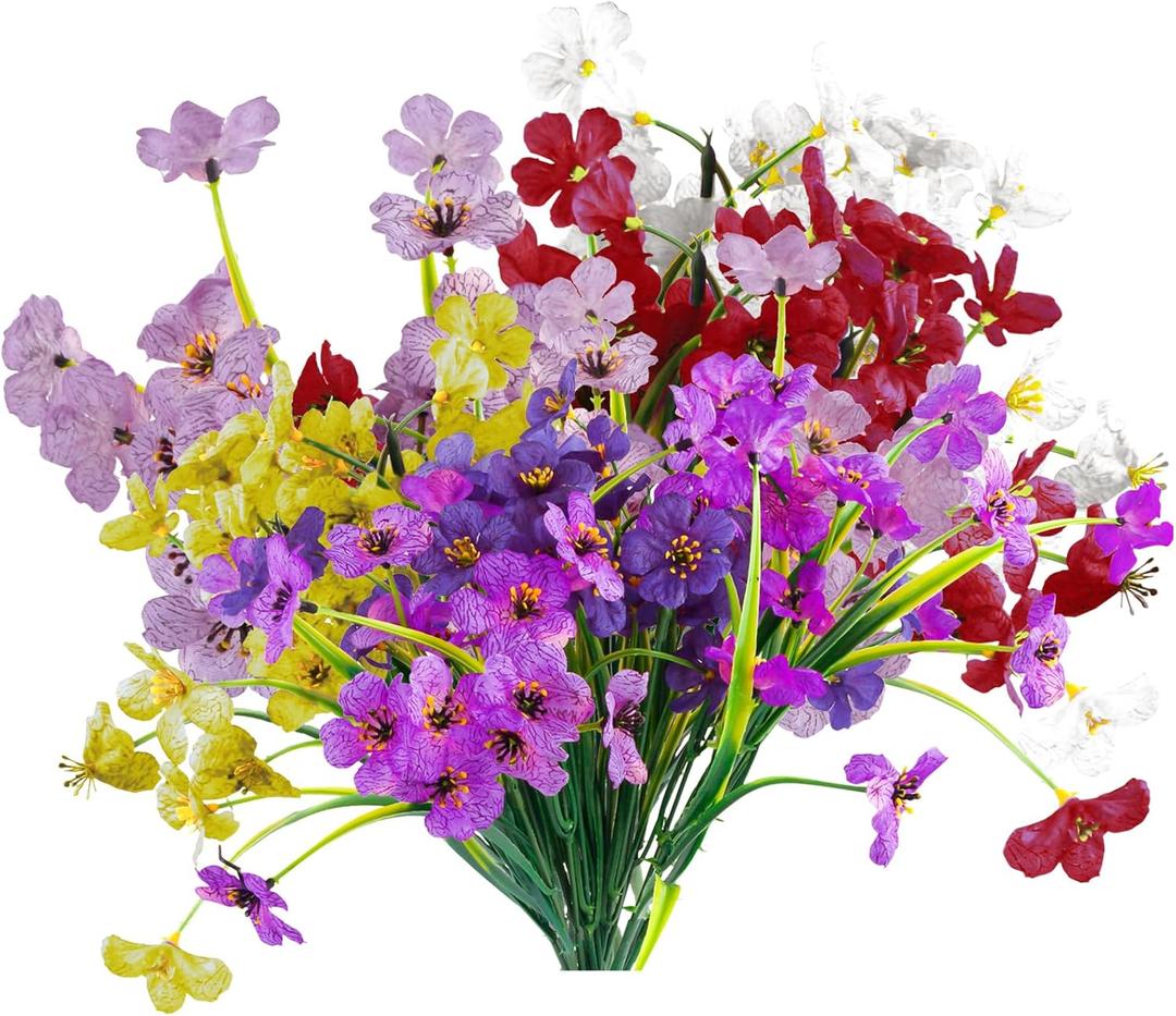 12PCS Artificial Flowers Outdoor,Fake Flowers,Faux Flowers,Faux Artificial Plants Shrubs Bulk,Artificial Plants for Home Garden Wedding Farmhouse Porch Window Decoration (Mix 6 Colors)