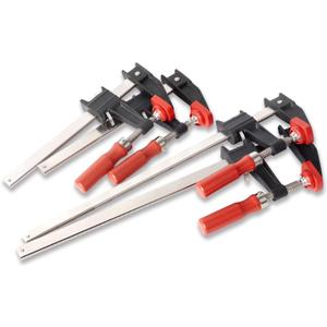 BESSEY GSCC4PK-C Clamp Set for Woodworking, F-style with Wood Handle, Replaceable Pads, 2 x 6 In and 2 x 12 In, 600 lb, Red/Black/Silver
