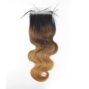 14 Inch Free Part 4X4 Top Closure Pre Plucked 1B/4/27 Ombre Body Wave Human Hair Lace Closure With Natural HairlineSoft Braziian Virgin Hair Pieces