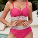 Women's High Waisted Bikini Sets Swimsuits Color Block Two Piece Bathing Suit Cute Drawstring Bikinis (S)