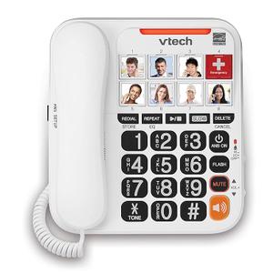 VTECH SN1127 Amplified Corded Answering System. 8 Photo Speed Dial, 90dB Ringer Volume, Big HighContrast buttons, Audio Booster(+40db), Visual Ringer. Perfect for Seniors, Visually & Hearing Impaired