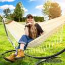 SUNCREAT Hammocks Outdoor Camping Double Hammock with Spreader Bar, Tassel, Hammocks for Outside, Beige