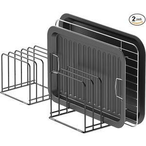 KORRTFID Kitchen Cabinet Organizer, Steel Cookware Holder, Divided Holder with 5 Slots for Skillets Baking Tray and Chopping Board Rack  Baking Pan Holder Storage (2 PCS)