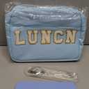 Sanwuta 5 Pcs Preppy Blue Lunch Box Set for Teen Girls Women Insulated Leather Cute Lunch Bag with Utensils Letter Thermal Bento Box for Teen Girls Kids Adult School Travel Office