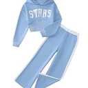 YOURUIKEY Girls Fall Winter Outfits Crop Top Sweatshirt Loose Sweatpants Clothing Set Kid Blue Sweatsuits Cute Clothes for Girls Size 9