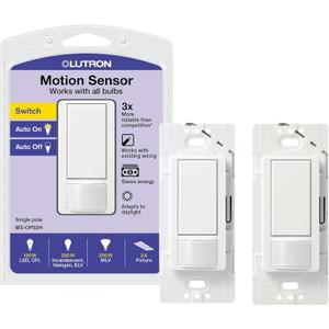 Lutron Maestro Motion Sensor Light Switch Indoor for Bathroom, Garage, Laundry Room, Any Bulbs, Occupancy Vacancy Sensor, Single-Pole, MS-OPS2H-2-WH, White (2 Pack)