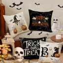 Happy Halloween Ghost Boo Pillow Covers Trick or Treat 18 x 18 Inch Throw Pillows, Black Cat Spooky Pumpkin Spider Web Decorative Farmhouse Seasonal Cushion Case for Sofa Couch Set of 4