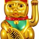 Chunful 6 Inch Lucky Cat Waving Arm Maneki Neko Lucky Beckoning Feng Shui Wealth Cat for Welcoming Fortune Wealth Prosperity Decoration, Battery Not Included(Gold Color)