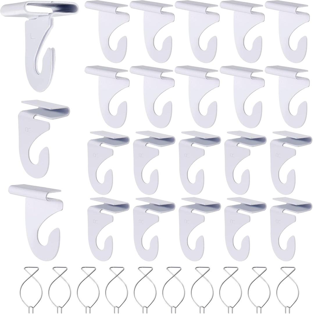 20 Drop Ceiling Hooks for Classrooms & Offices, White Heavy Duty Ceiling Hooks for Hanging Plants & Decorations, Metal T-Bar Hooks for Suspended Drop Ceiling Tiles