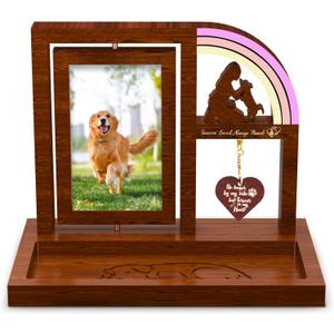 Pet Memorial Gifts for Dog Picture Frame with Rainbow Bridge, Wooden Rotating Picture Frame 4x6 Photo, Pet Loss of Dog Sympathy Gift for Cat Bereavement Remembrance Keepsake (11.2in)