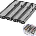 4PCS Drawer Organizer for Kitchen,Utensil Mesh Drawer Organizer with Interlocking Arm for Cosmetic,Flatware,Pen (12 * 3 * 2 Inches,Black)