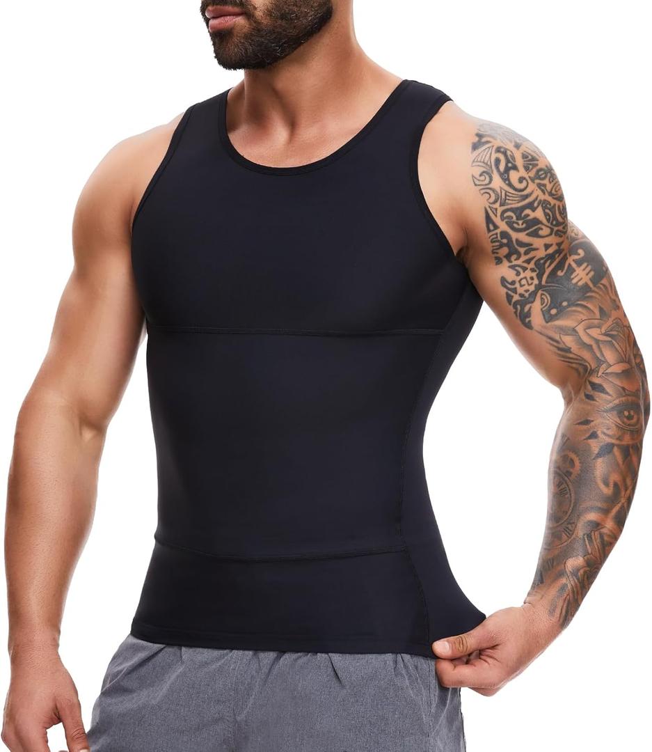 MISS MOLY Compression Shirts for Men Tummy Control Undershirt Gynomastica Slimming Vest Waist Trainer Tank Top Shapewear (4X-Large, Black)