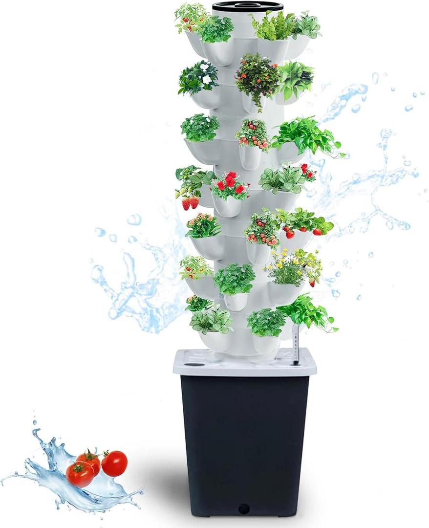Hydroponics Tower Indoor Growing System Vertical Garden Planter Indoor Smart Garden Kit with Pump and Movable Water Tank Vegetable Plant Gift for Gardening Lover (35-Plants), 2380 Cubic Inches