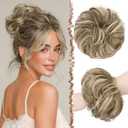 FESHFEN Large Messy Bun Hair Piece - Wavy Synthetic Chignon Scrunchies Elastic Ponytail Hair Extensions Thick Hairpieces for Women, Brunette & Blonde 1.94oz