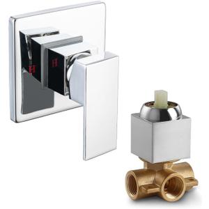 Single-Function Shower Handle Valve Trim Kit, Herdely Square Valves Wall Mount Brass Faucet Shower Rough-in Valve Bathroom Trim Kit Single Handle Tub Shower Valves Male Thread, Chrome