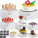 12" to 6" White Buffet Risers with Mini Sign and Makers, Large Food Risers for Buffet Table, Display Shelf Stands for Party, Catering, Dessert, Jewelry Collectibles, Nesting Cube Boxes with Hollow Bottoms Set, White(12",10",9",8",7.5",7",6.8",6")