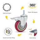 Stem Casters with BrakeHeavy Duty Caster Wheels Set of 4 PU Castors No Noise Swivel Casters M12x30mm with nut +Wrench (4inch)