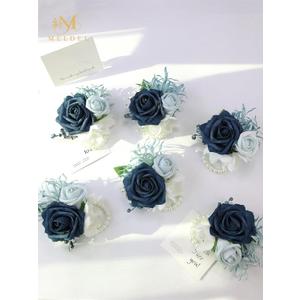 Meldel Navy Blue Wrist Corsage, Set of 6, Homecoming Wrist Flower for Girl/Mother, Perfect for Bride Bridesmaids Wedding Guests Hand Flower, Proms, Party, Ceremony Anniversary