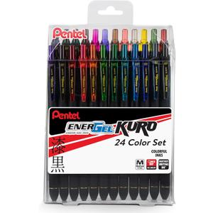 Pentel EnerGel Kuro Liquid Gel Pen, (0.7mm) Medium line, Assorted Ink, 24-pk