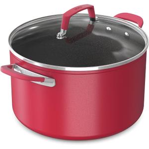 Ninja C20480 Foodi NeverStick Vivid 8-Quart Stock Pot with Glass Lid, Nonstick, Durable & Oven Safe To 400F, Cool-Touch Handles, Crimson Red
