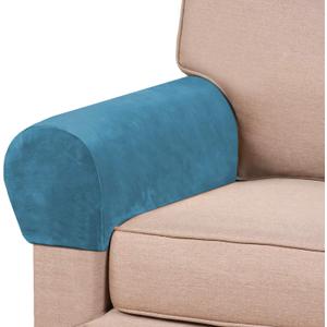 PrinceDeco 4 Pack Thick Velvet Stretch Armrest Covers for Chairs and Sofas - Non Slip, Blue