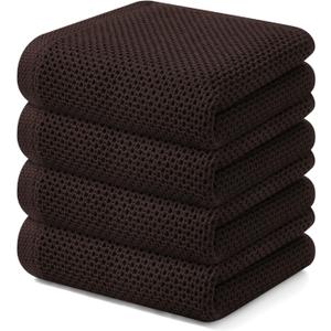 Kitinjoy 100% Cotton Waffle Weave Kitchen Hand Towels (13 X 28 Inches, Dark Brown), 4-Pack Super Soft and Absorbent Dish Towel for Drying Dishes