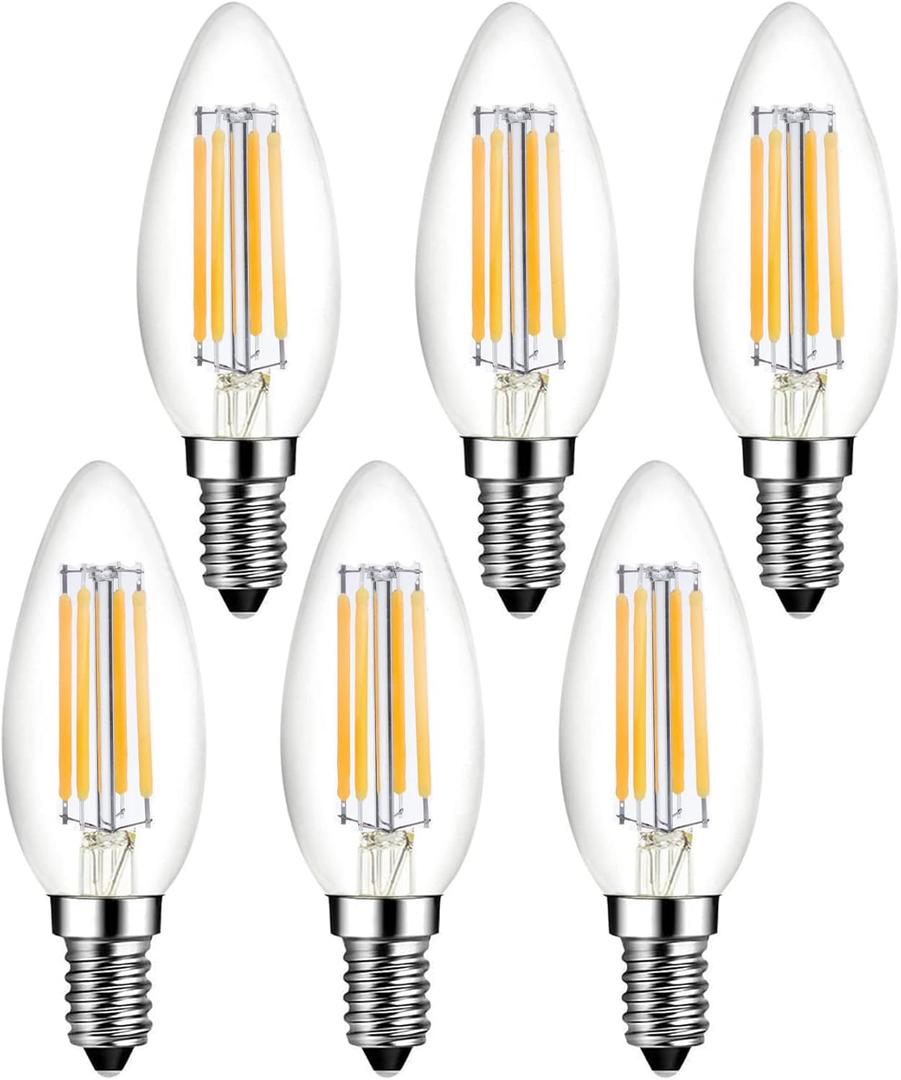 E14 LED Bulb Dimmable 40W Equivalent 3000K Soft White, E14 European Candelabra Base Light Bulbs, Clear Glass Torpedo Shape, 6 Pack