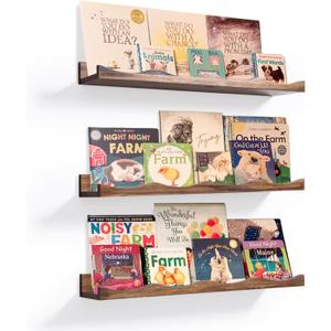 AZSKY Floating Bookshelf for Kids, Floating Shelves for Wall Cloud Picture Ledge Shelf Walnut 23.6 Inches Nursery Book Shelves Set 3, Baby Book Shelf for Toddler Room, Baby Room, Nursery Decor, 24Inch