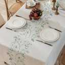 Joyfol Day Rustic Waterproof Linen Tablecloth, Heavy Weight Beige Embroidery Table Cloths for Rectangle Tables, Burlap Farmhouse Table Covers (Green Leaves, 55''x 86'')